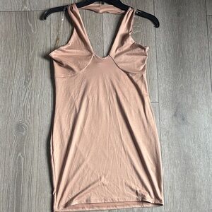 Sleek Tan Halter Dress